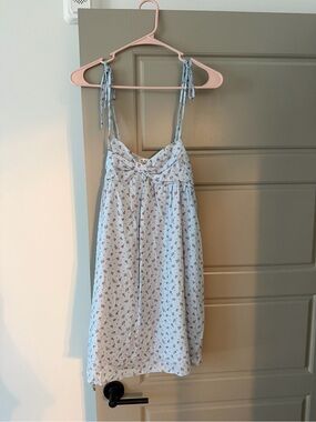 Light Blue Floral Tie-Shoulder Slip Dress
